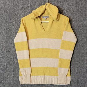 Marled Hooded Sweater Womens XS Yellow Striped Knit Long Sleeve Pullover Hoodie